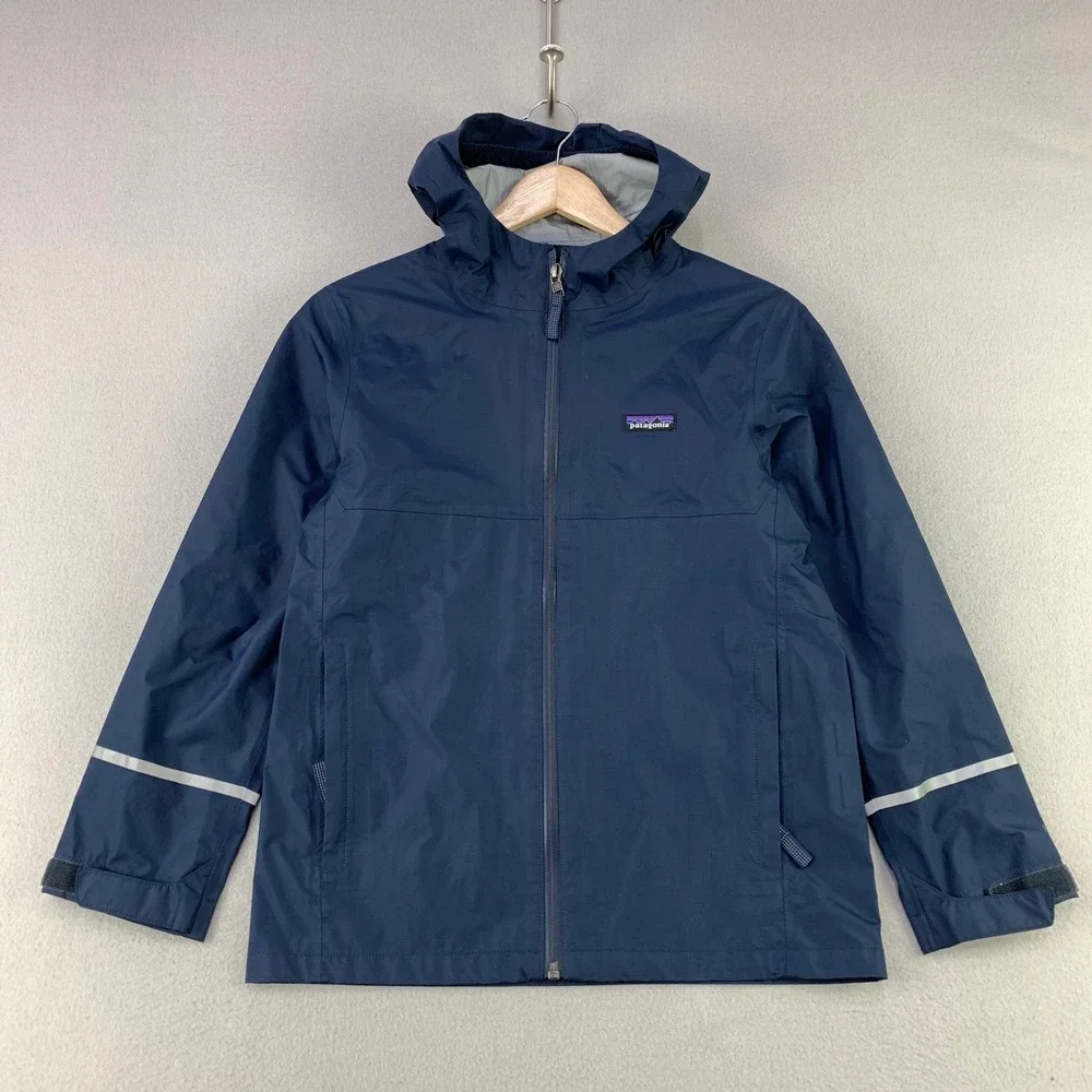 Patagonia Torrentshell Rain Jacket Kids M 10 Blue Outdoor H2No Waterproof Hood